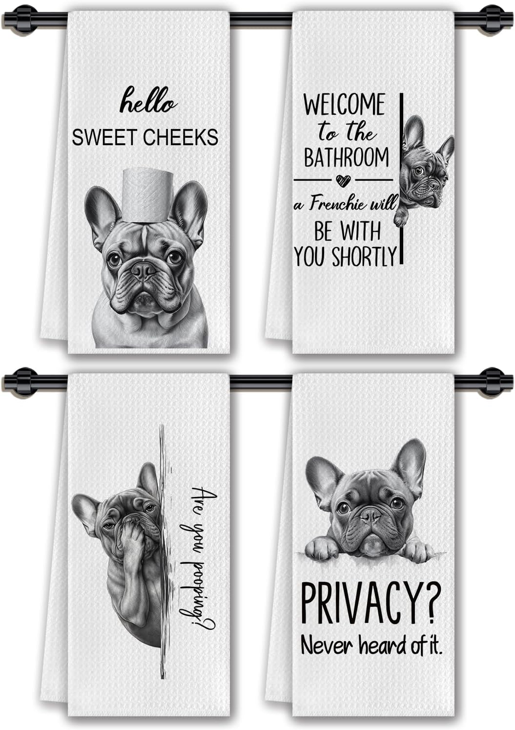 CosxHabitat French Bulldog Bathroom Hand Towels, Hello Sweet Cheeks Bathroom Decor, Gifts for French Bulldog Lovers Decorative Hand Towels for Bath Room Washroom Restroom, 16x24 Inches Set of 4