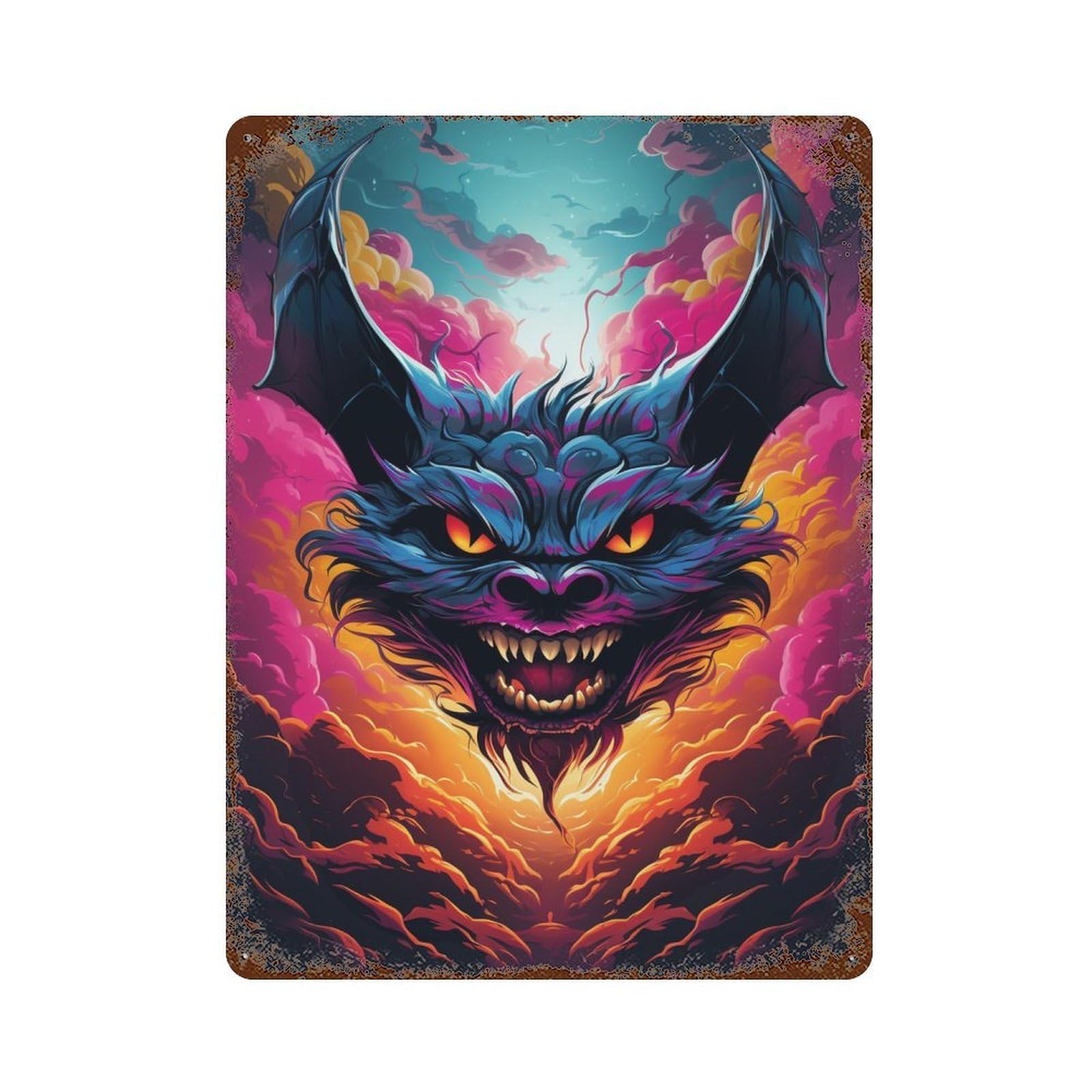Garage Style Fiery Demon Head Artwork Vintage Metal Tin Sign 15.7"x11.8", Classic Wall Plaque for Bar And Workshop