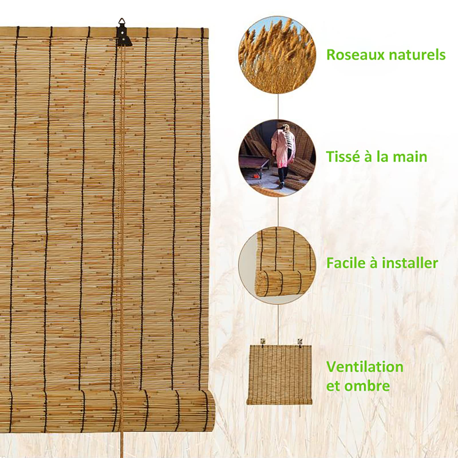 Bamboo Roleta do użytku wewnętrznego, roleta bambusowa, żaluzja wenecka, roleta zaciemniająca, do okien drzwi drzwi nadaje się do wentylacji tarasu ogrodowego (WxH:90x250cm)
