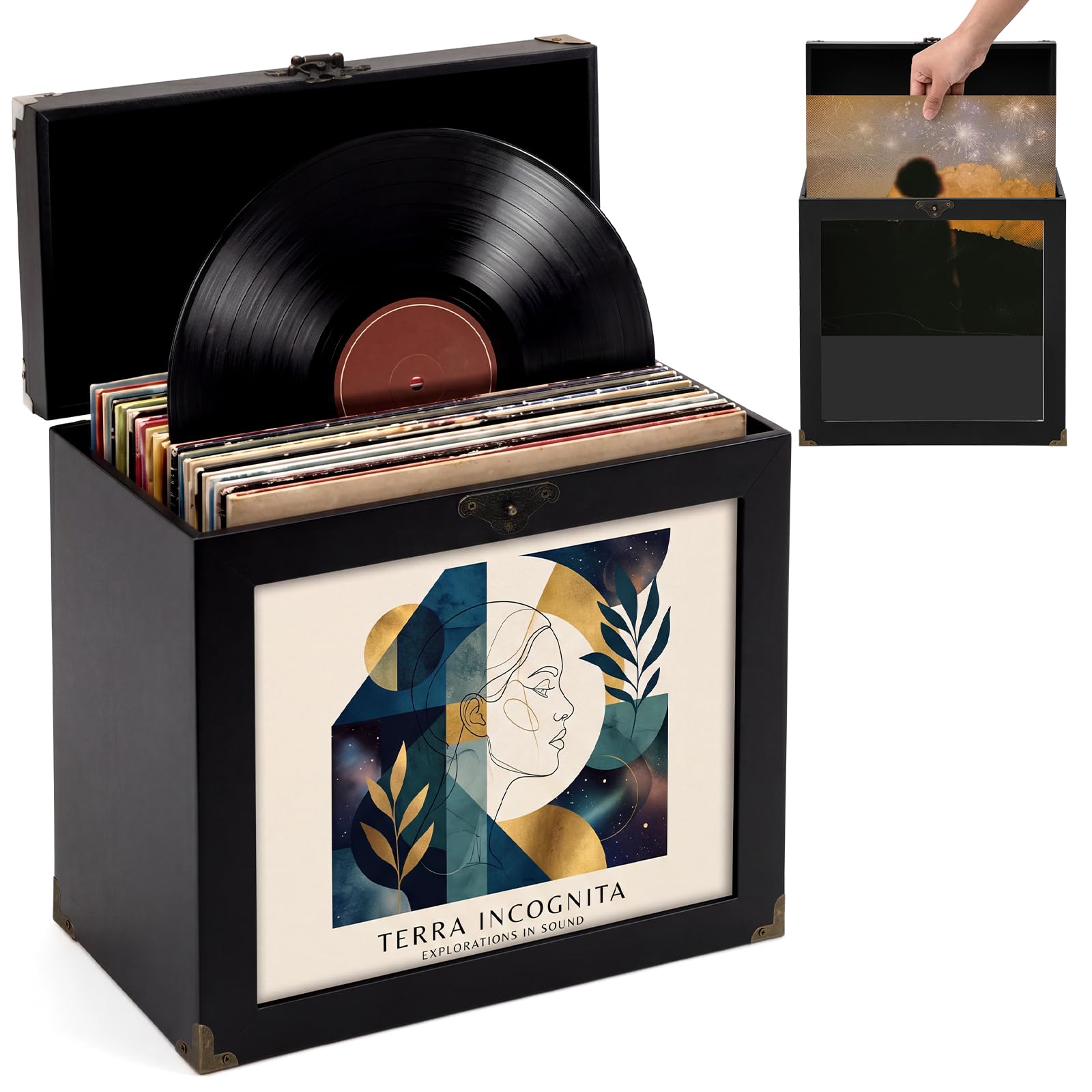 Photo 1 of Amyhill Record Storage Box - Black Wood, Holds 30-35 Albums