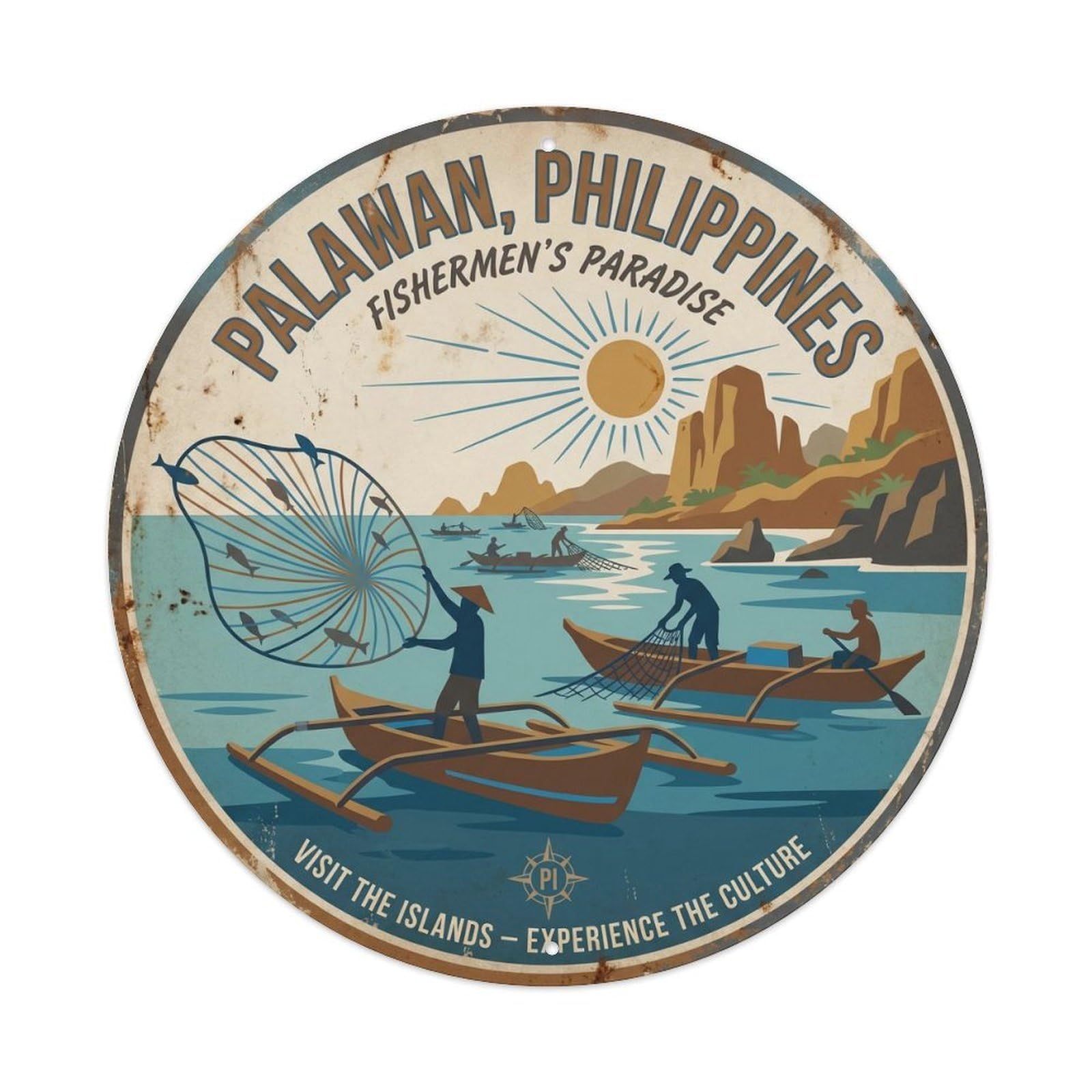 Palawan Fishing Village Philippines Travel Tropical Metal Tin Sign
