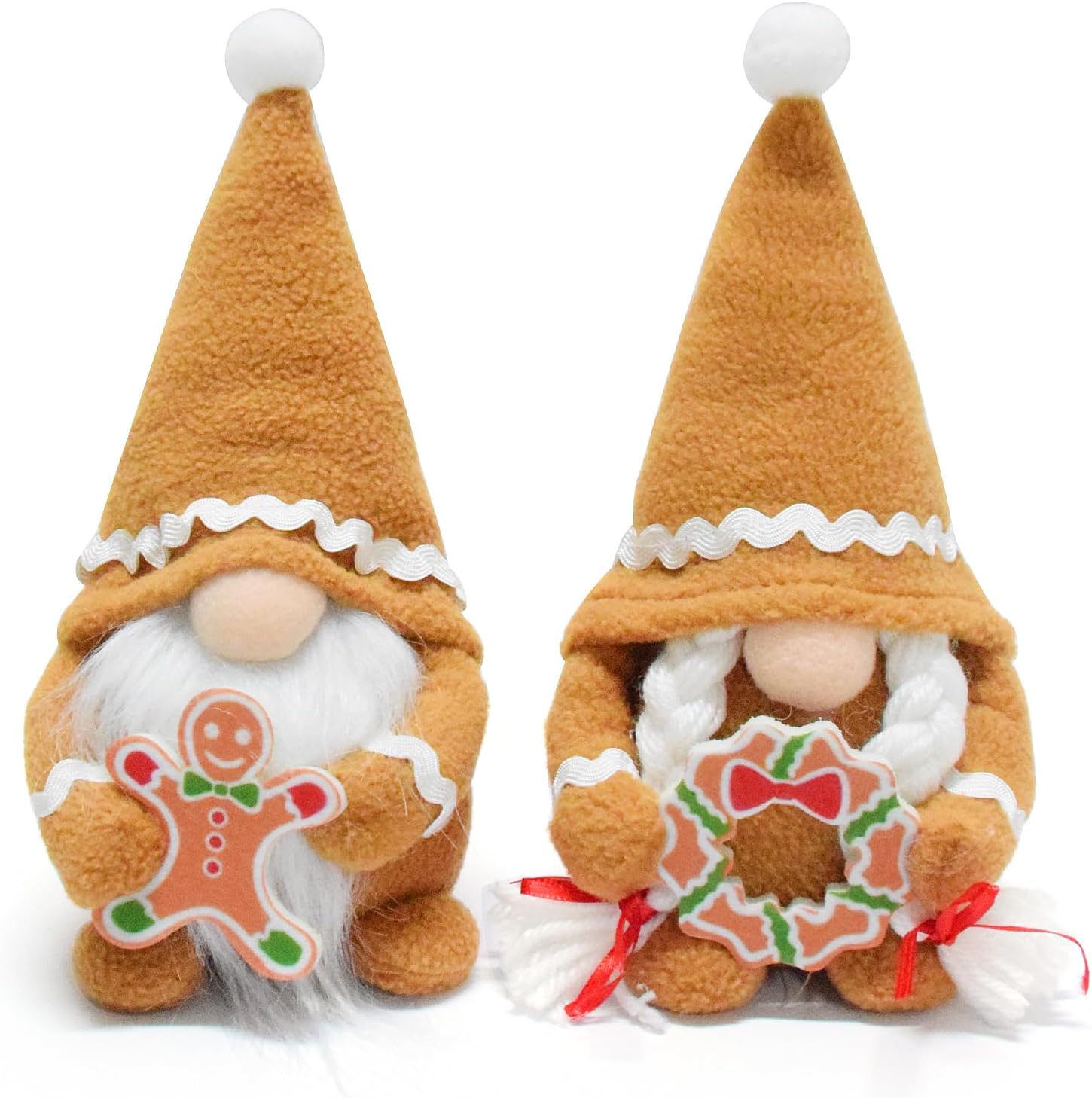 2 Pcs Christmas Gingerbread Gnomes Plush Handmade Stuffed Gnome Couples Scandinavian Swedish Tomte Doll Christmas Gonk Gnome for Home Decoration