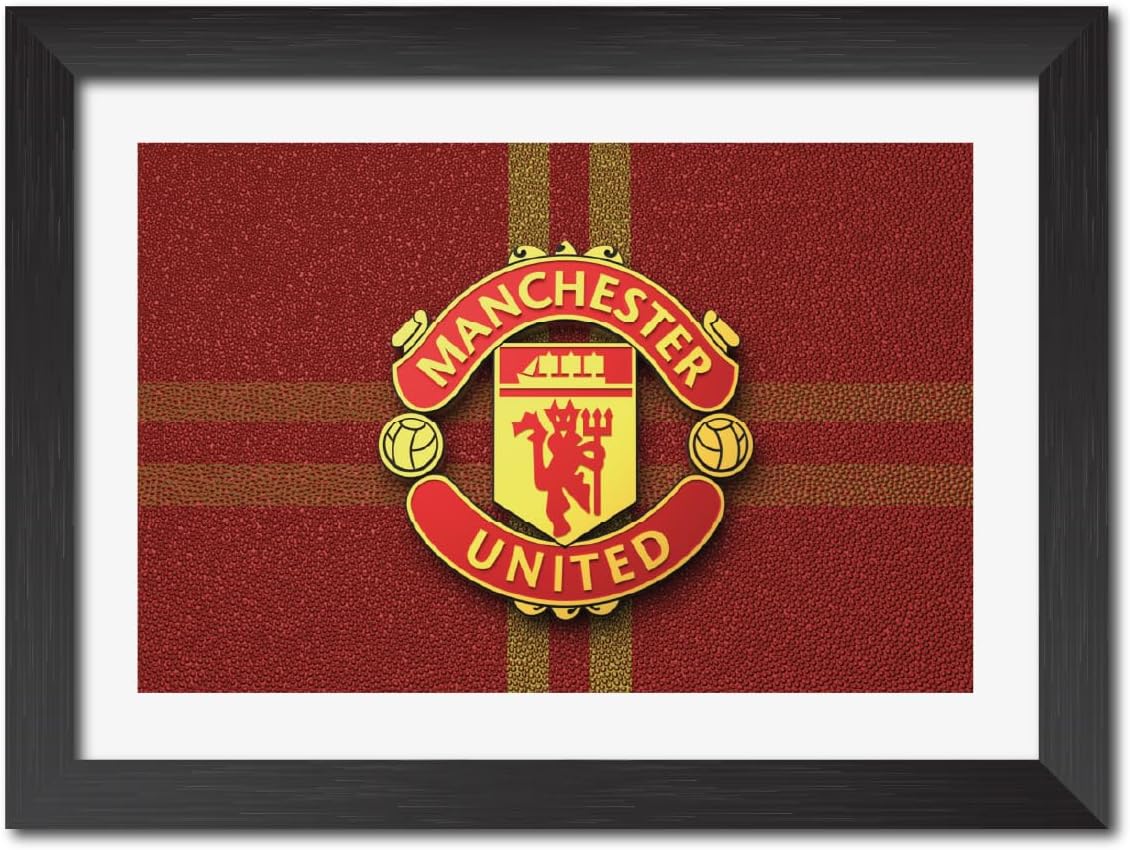TenorArts Manchester United Football Club 3D Leather Textured Logo Laminated Poster Framed Painting with Matt Finish Black Frame (12 inches x 9inches)