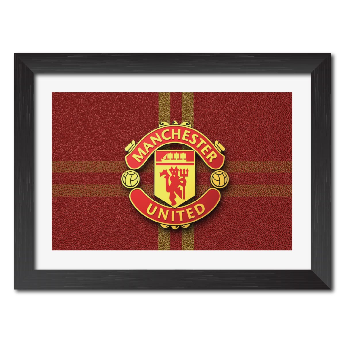 TenorArts Manchester United Football Club 3D Leather Textured Logo Laminated Poster Framed Painting with Matt Finish Black Frame (12 inches x 9inches)