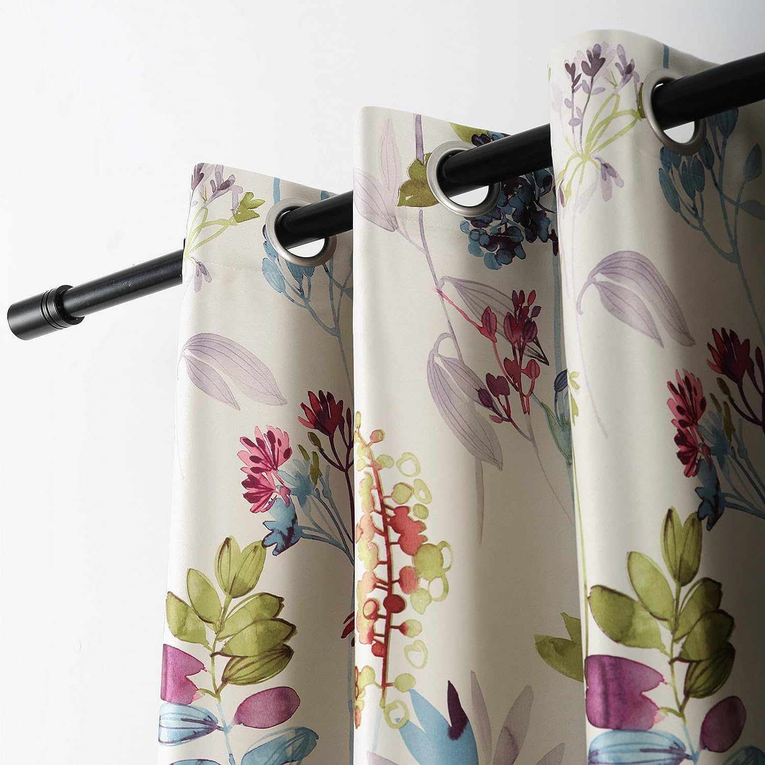 Leeva Wide Blackout Curtains and Drapes for Bedroom, Linen Classic Purple and Green Leaves Darkening Curtain Panels for Patio and Studio Windows, 52 x 84, 2 Panels