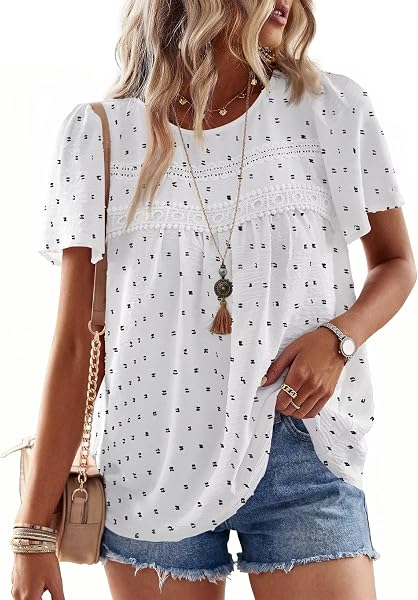 Falechay Womens Summer Tops Flowy Boho Shirts Dressy Casual Short Sleeve