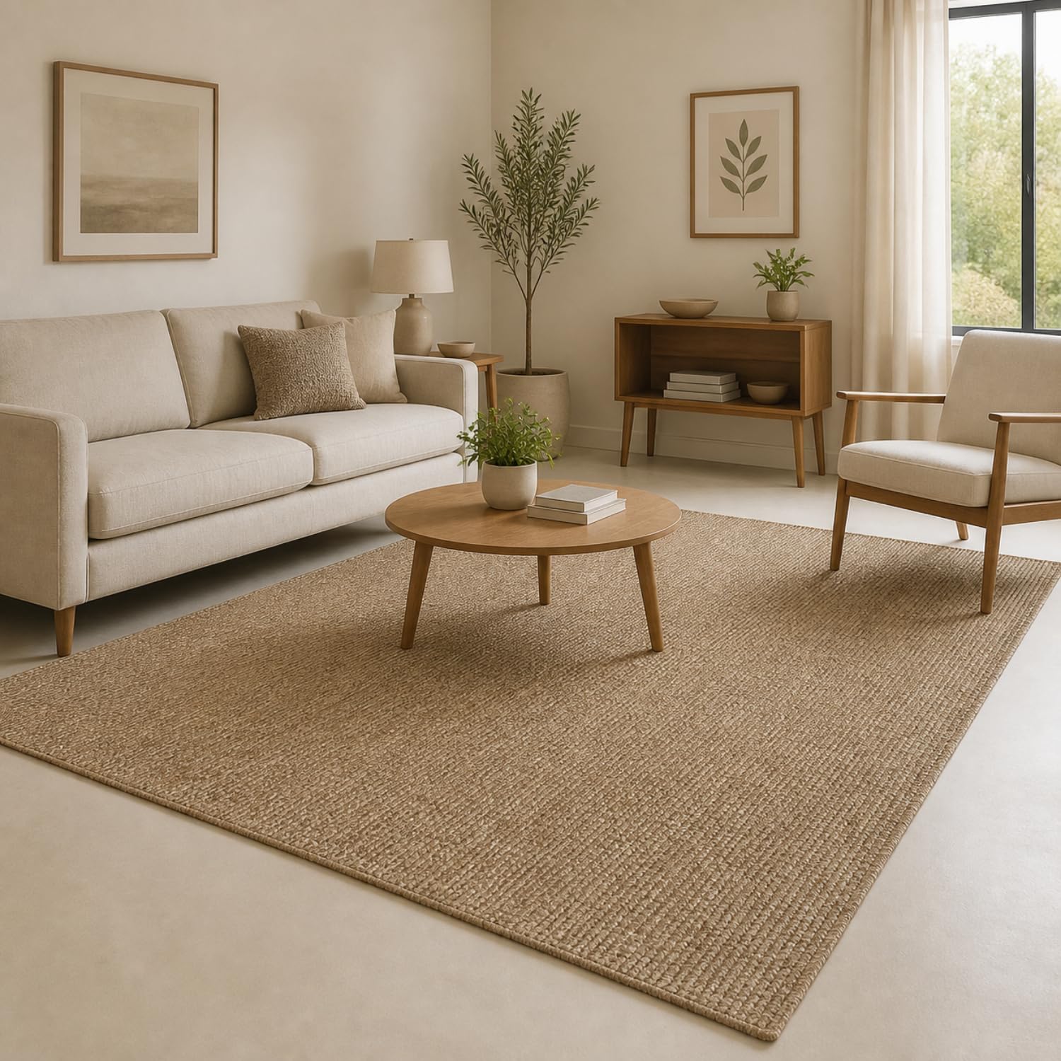 Handmade Cotton Braided 8x10 feet Area Rug - Washable, Low Pile Reversible Floor Mat for Kitchen, Entryway, Bedroom & Living Room – Eco-Friendly Woven Carpet - (Beige Mix, Rect)-image-0