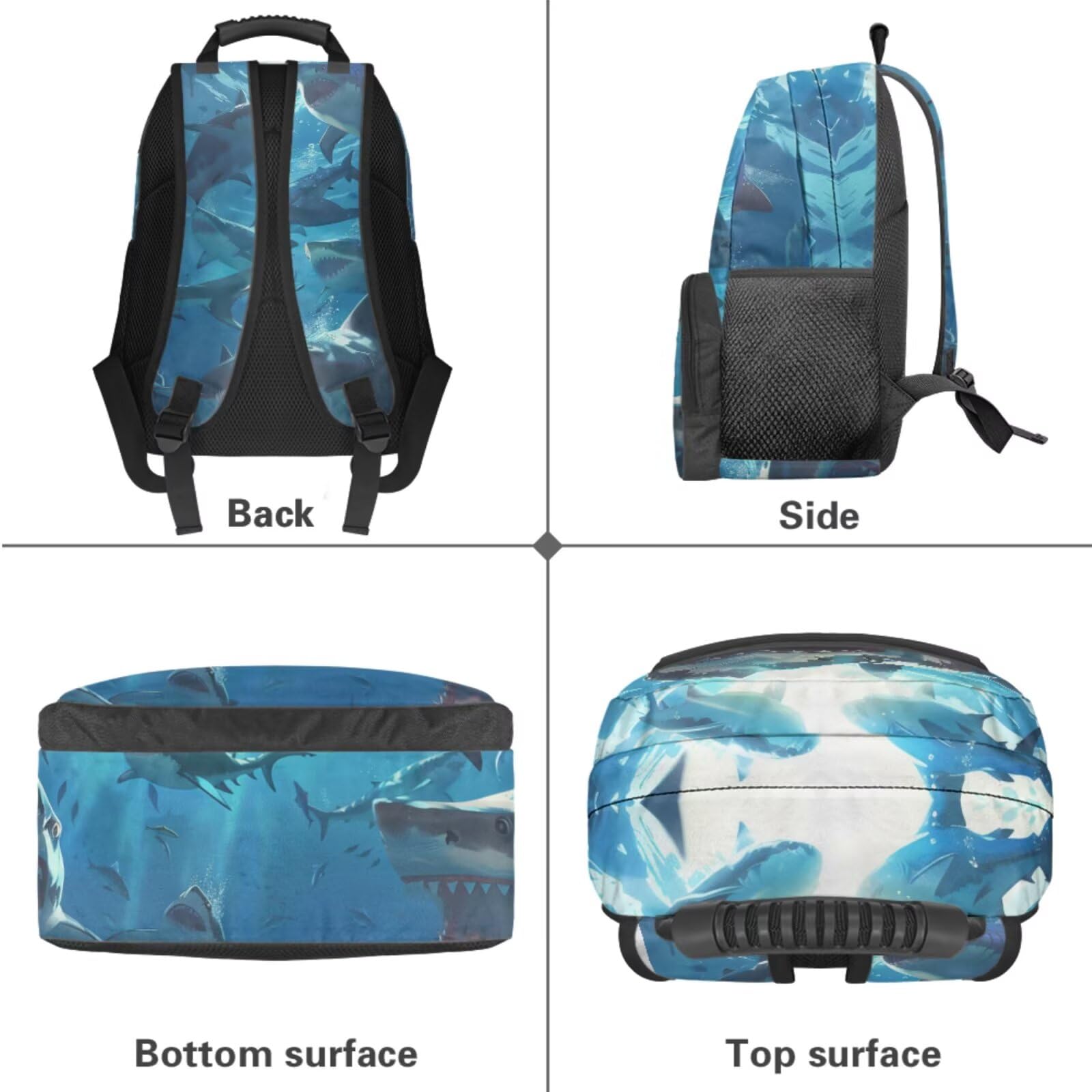 Dolyues Rucksack und Lunchbox-Set für Jungen, 4. Klasse, Schulrucksäcke für Grundschulkinder, Büchertaschen, Alter 8–10 Jahre, 4-teilig, hai, Tagesrucksack