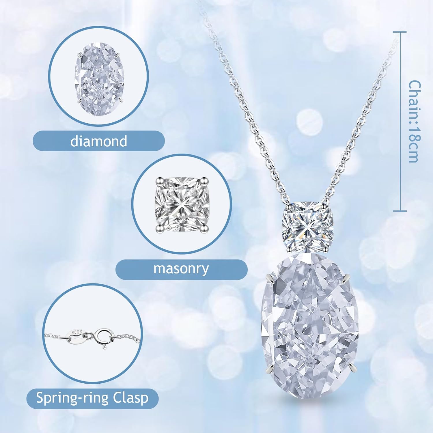 R S925 Sterling Silver White Gold Plated Necklace for Women Cubic Zirconia Pendant Jewelry Mothers Day Christmas Surprise for Women Wife Mother Girlfriend Girls - Image 2