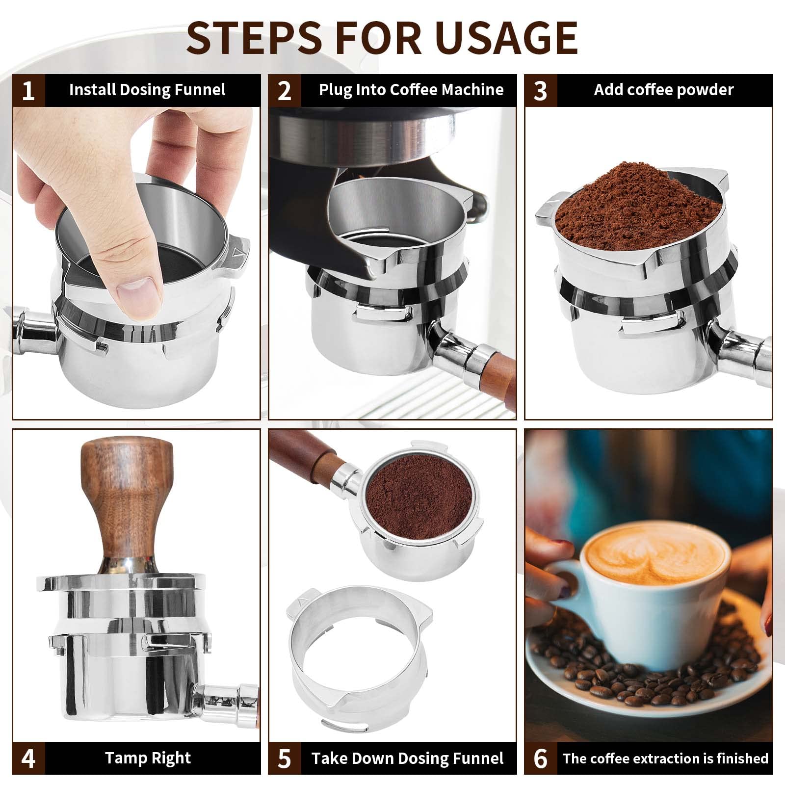 PNBO Upgraded Stainless Steel 54mm Dosing Funnel,Hands-Free Dosing Funnel,Dosing Funnel with Breville Barista Portafilters Espresso Accessories for Home or Cafe Use