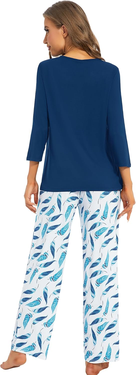 WiWi Pajamas Set for Women Super Soft 3/4 Sleeve Tops and Pants Pajama Sets Cooling Viscose Bamboo Pjs with Pockets S-XXL - Image 2