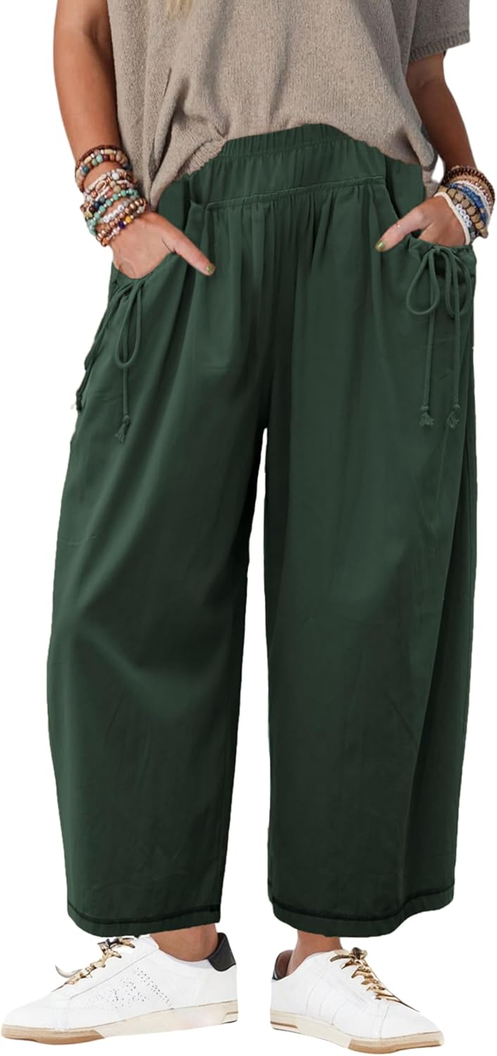 Zhiyouni Women's Loose Wide Leg Track Pants Casual Elastic High Waist Cargo Trousers