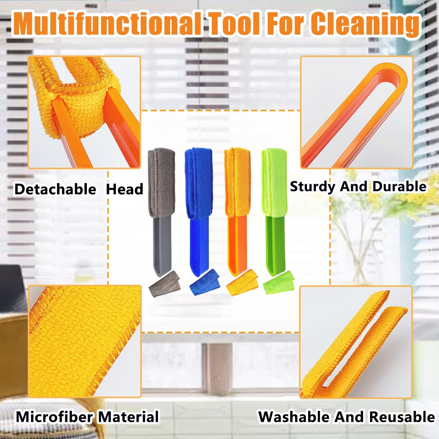Microfiber Blinds Duster, 4 Removable and Washable Sleeves, Cleaner for