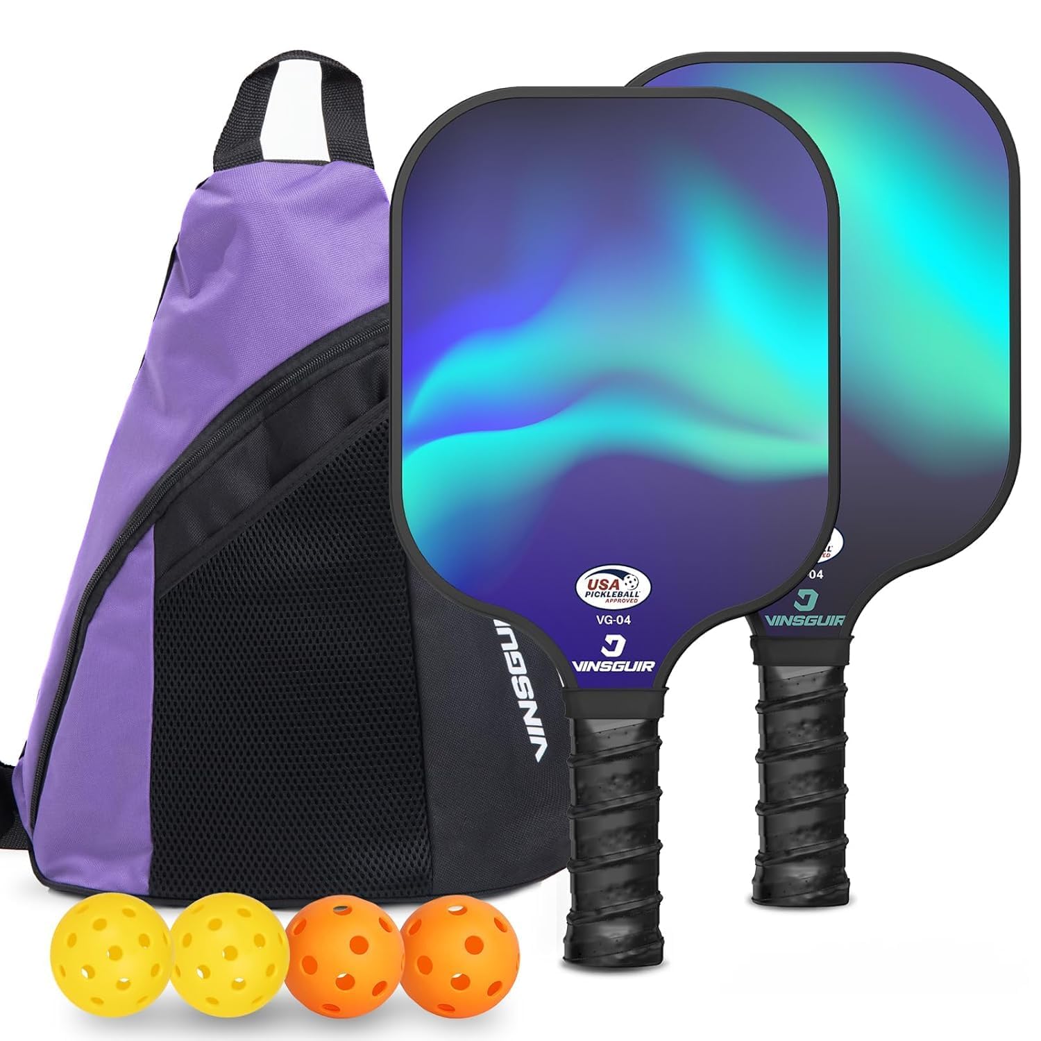 Pickleball Paddles Set of 2 or 4, USAPA Approved Pickleball Paddles Set with 4 Pickle Balls and Carry Bag, Fiberglass Rackets 2 Pack Gifts for Beginners&Pros (Blue)-image-44
