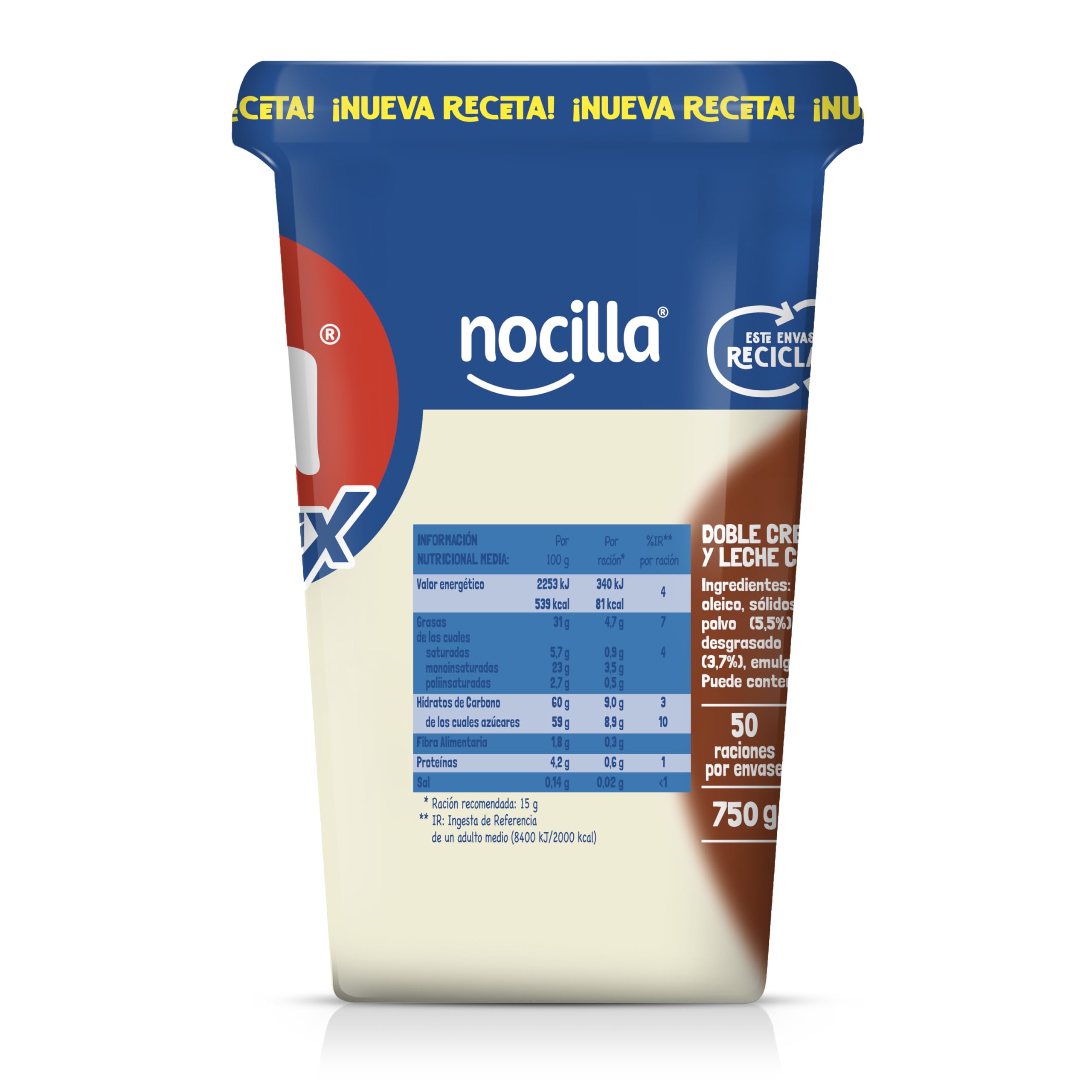 Nocilla, ChocoMix, Doble Crema al Cacao y Leche con Avellanas sin Aceite de Palma - Formato XL - Tarrina 750g