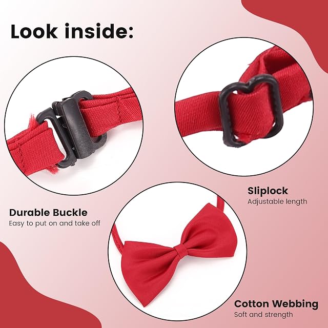 Foto 6 de 8 de Orolotay Collar Ajustable de Lazo de Mascota Corbata del Perro Mascota Accesorios para Perros Rojo de Vino