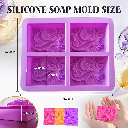 Miniatura 2 de Moldes de jabón Ocean Wave, moldes de silicona rectangulares de 4 cavidades, moldes de jabón reutilizables y antiadherentes para jabón casero,