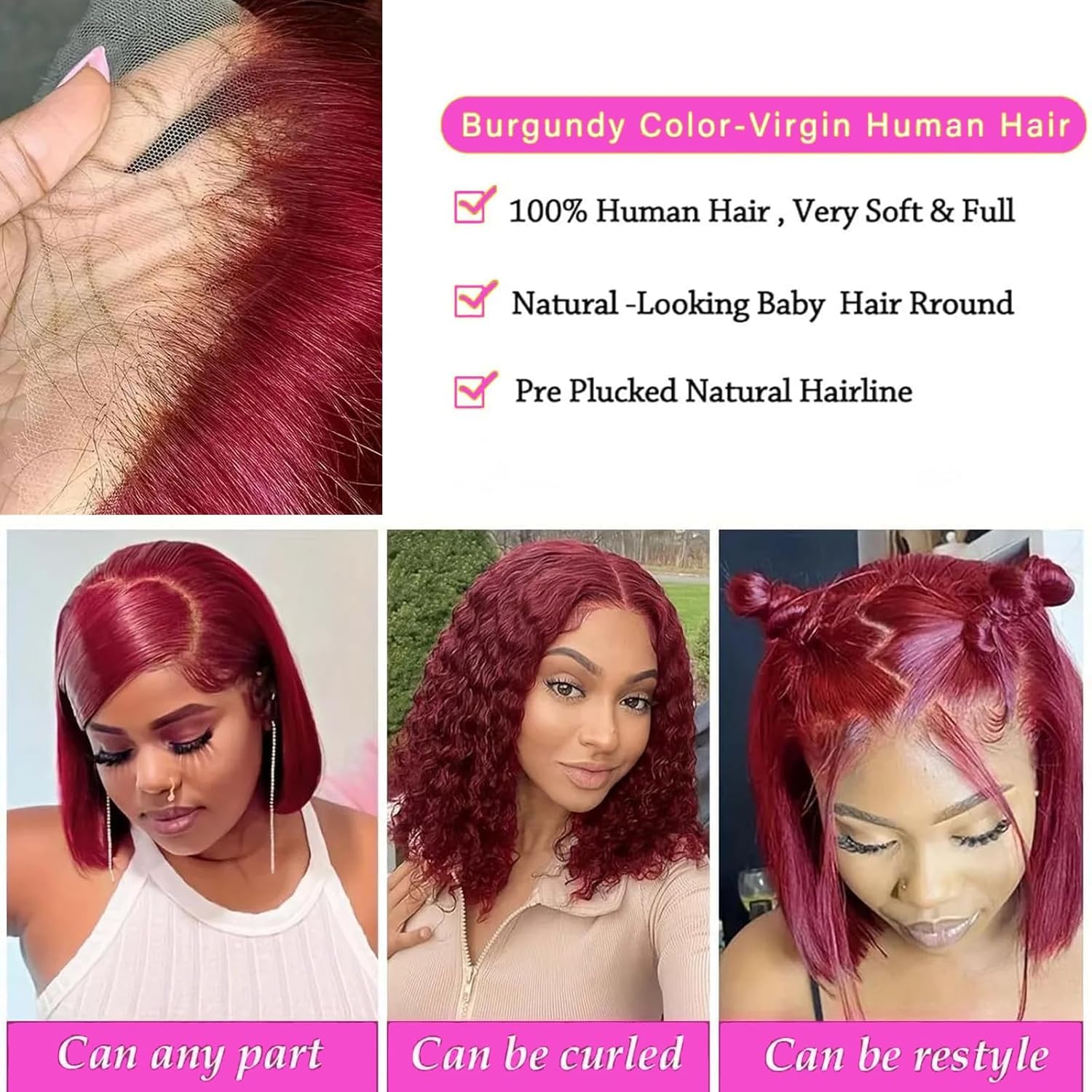 Bob Wig Human Hair 13x4 Lace Frontal Wig Human Hair 16 Inch Short Bob Straight Human Hair Wigs for Black Women 180% Density Transparent Lace Pre Plucked Natural Hairline with Baby Hair - Image 4
