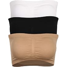 BINACL Bandeau Bra, Strapless Bras for Women, Everyday Base Layer Underwear Padded Supportive Cool Novelty Invisible Business Solid Color Basic Tube Top Bra, 3 Pk Black+Beige+White S