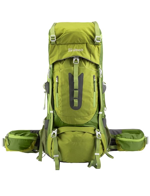 Ubon 60L Waterproof Hiking Backpack Climping Backpack with Rain Cover Green by Ubon - Used condition - US$60.27