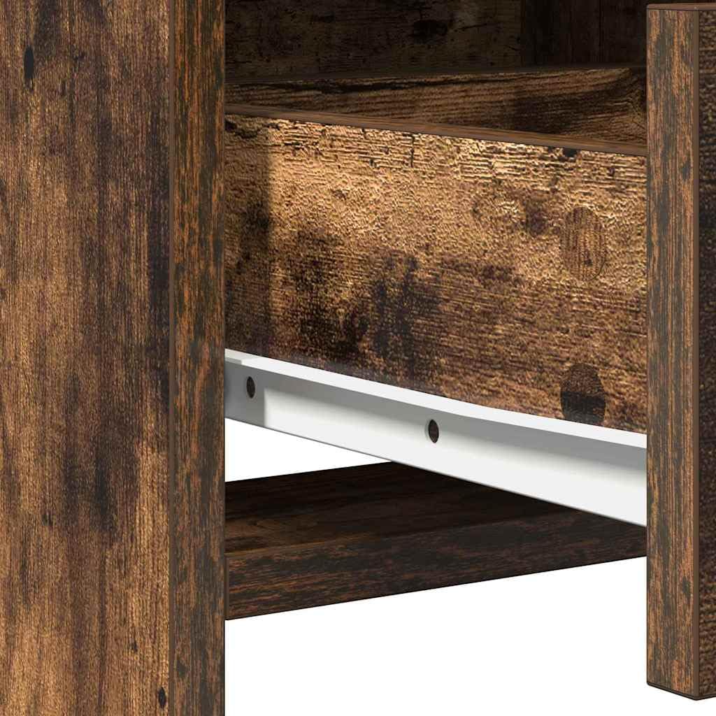 Tavolo da trucco rovere fumé con luce LED, specchio piano e 2 cassetti, mobiletto salvaspazio per camera da letto, scrivania consolle per make up e organizzatore cosmetici
