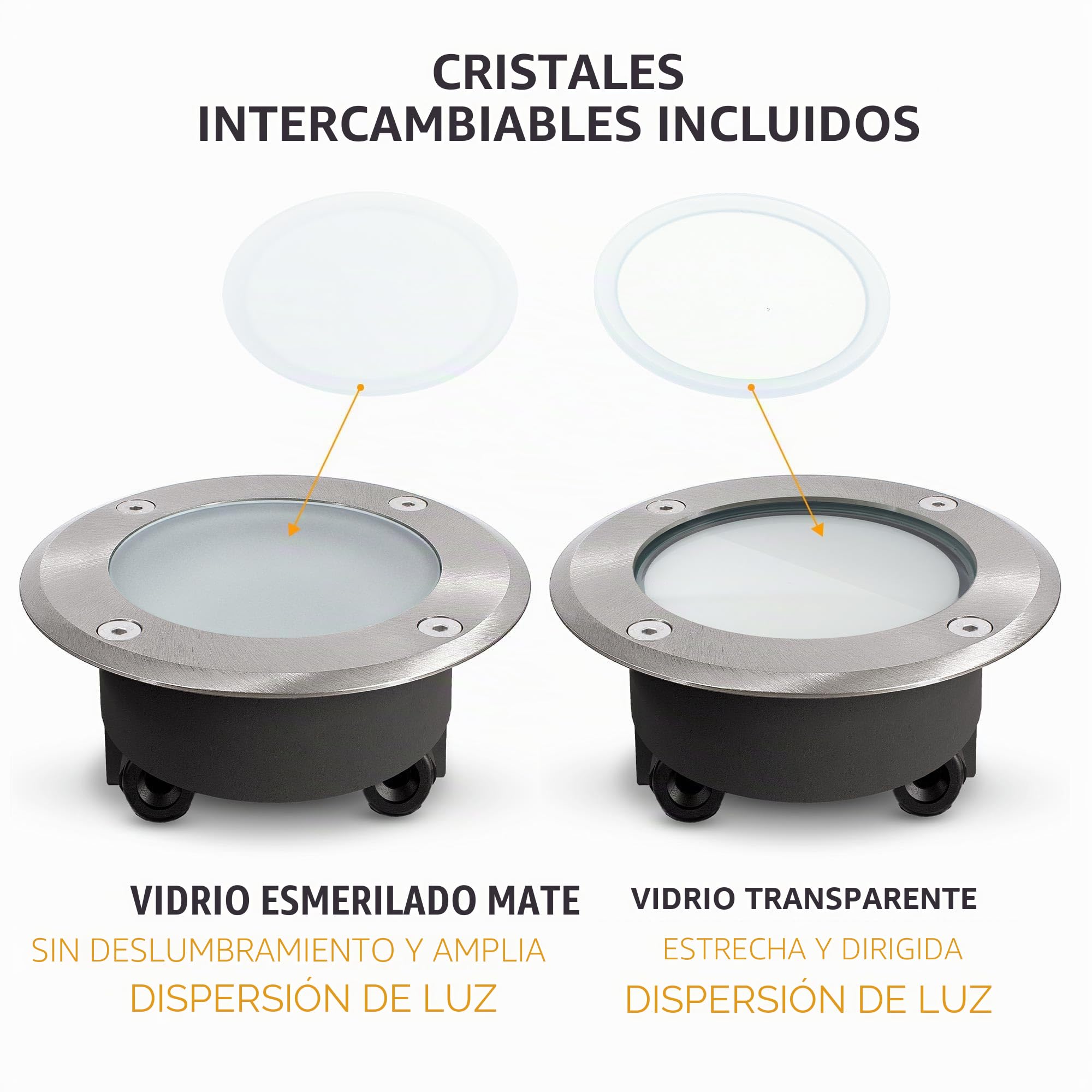SSC-LUXon VISKOS - Foco empotrable para suelo (4 unidades, cristal transparente y lechoso, IP67, transitables, redondos, GX53 (sin bombilla)