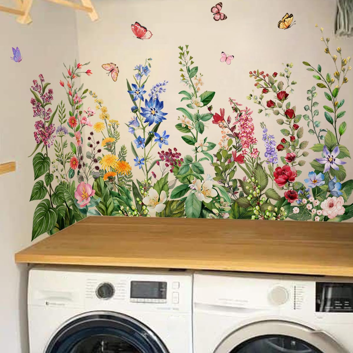 OUFEI Wall Stickers Art Floral Wallpaper Peel and Stick Hand-Painted Flowers and Plants Decals for Baby Kids Nursery Girls Bedroom Living Room Wall Decoration - Image 4