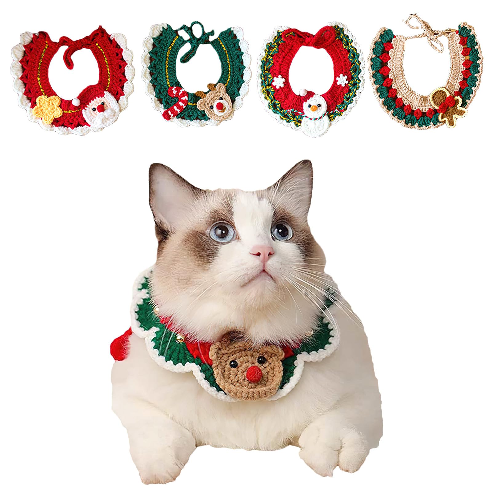 4 Pack Christmas Cat Dog Collar Deer Santa Claus Snowflake Pet Accessories for Christmas (Group A, S)