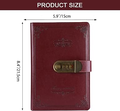 Retro Vintage PU Leather Password Notebook Writing Planner Organizer with Combination Lock, Password Lined Wire Binding Diary Personal Sketchbook with Pen Holder, A5 Size 215x150mm