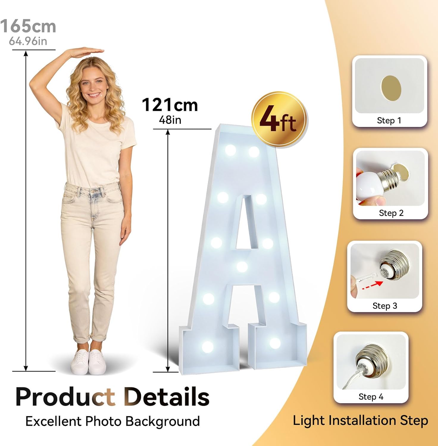 Ledido 4FT Warm White & Cool White Marquee Light Up Letter R, Easy to Assemble Marquee Letters 4 Feet Tall, Large Lighted Letter for Birthday Graduation Baby Shower Anniversary Party Decorations (R)