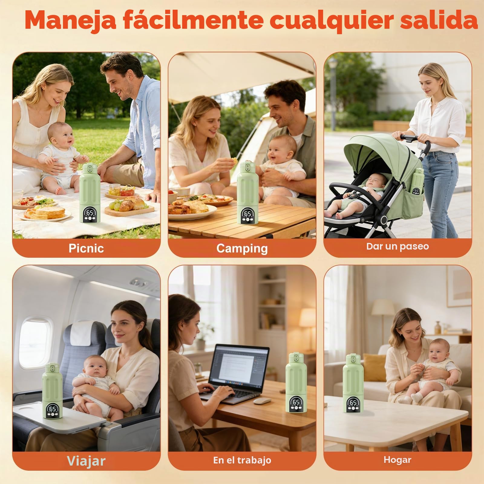 Calienta biberones portátil, 500 ml, calentamiento rápido 140 W para leche materna y agua, calentador de biberones portátil con regulación precisa 35–70 °C, batería 12000mAh