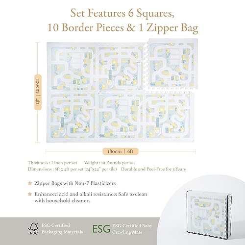 Miniatura 6 de PopsyKosy Tapete de juego de piso para bebé de alta calidad, extra grueso y acolchado, tapete de espuma de 1 pulgada, no tóxico, sin olor, 6
