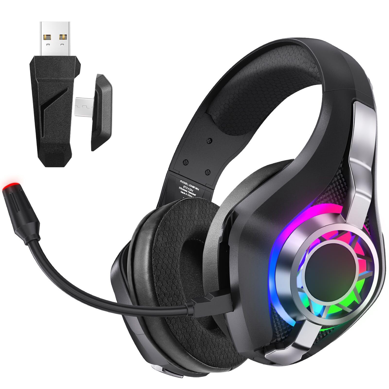 Cocoarm Cuffie da Gioco Wireless, Cuffie da Gioco per PC da 2,4 GHz con Surround 7.1, Microfono con Cancellazione del Rumore, Illuminazione RGB, Driver da 40 Mm, a 3 modalità per Giocatori Mobili