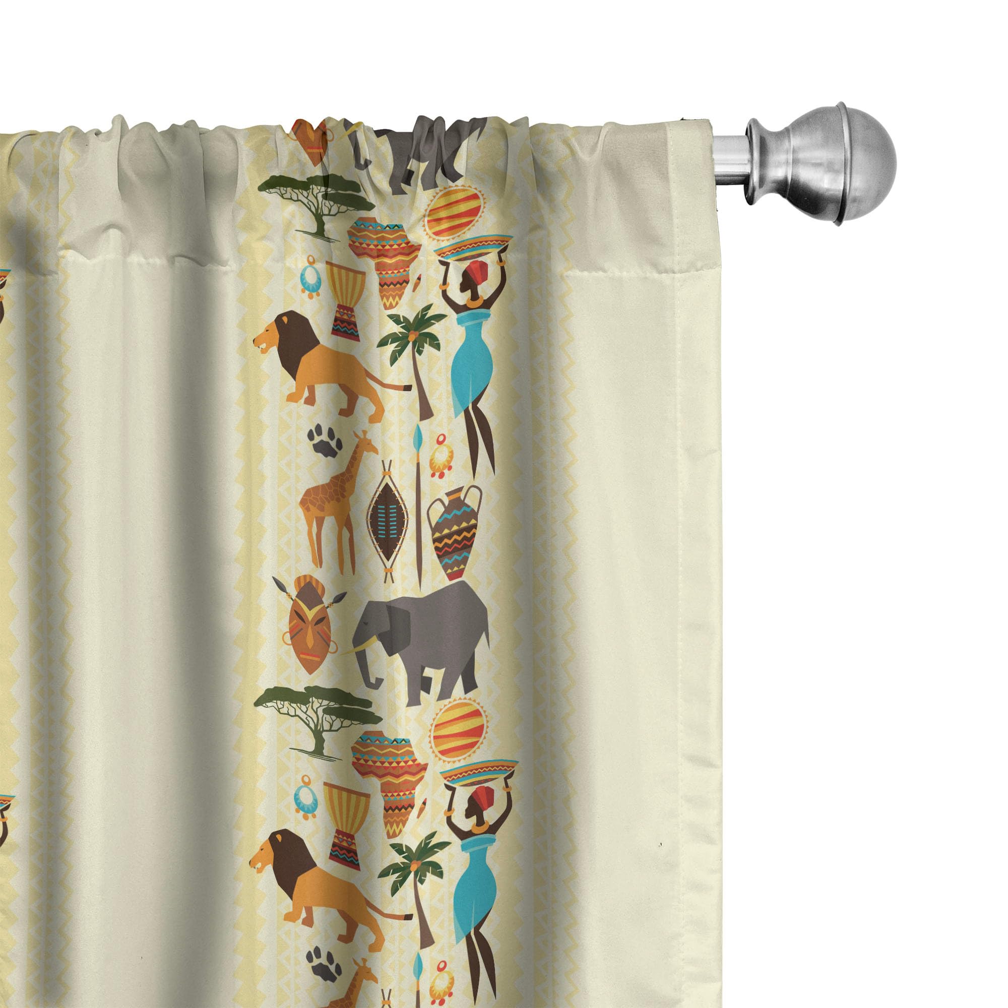Ambesonne African Window Curtains, Dark Continent Elements Woman of Color Carrying Water Lion, Lightweight Decor 2-Panel Set with Rod Pocket, Pair of