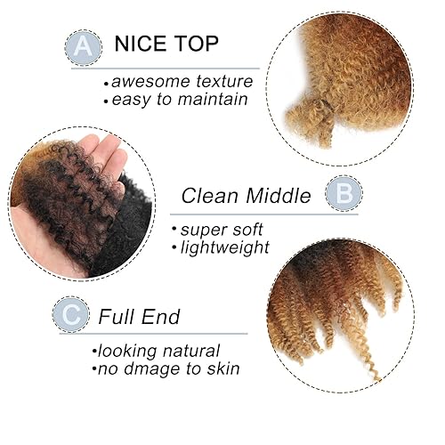 Miniatura 3 de 8 paquetes de cabello rizado afro elástico de 16 pulgadas, trenzado en Marley Twist, cabello sintético suave de crochet, trenzas afro rizadas para