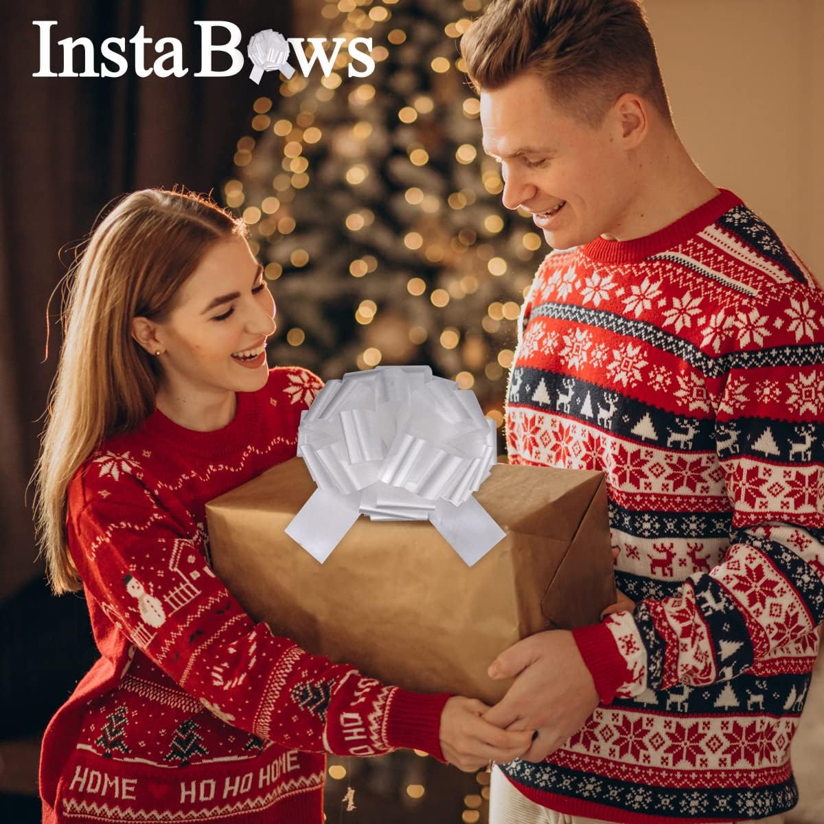 InstaBows Beautiful Extra Large White 12" Pull Bow - Perfect Big Bow for Weddings & Large Gifts - Ideal for Bridal Showers, Wedding Gifts & Birthdays - Stand Out with Style (White)