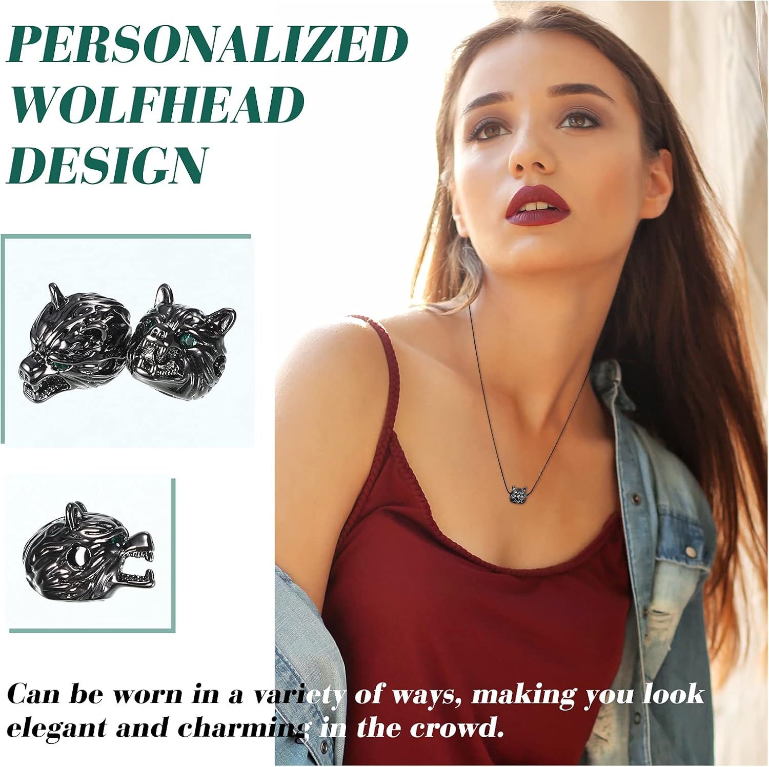 Hicarer 24 Pieces Wolf Head Charms Tibetan Animals Pendant Beads Hole Loose Bead Cubic Zirconia Spacer Connector Charm for Men Bracelet DIY Making Halloween (Black, Wolf Head) - Image 5