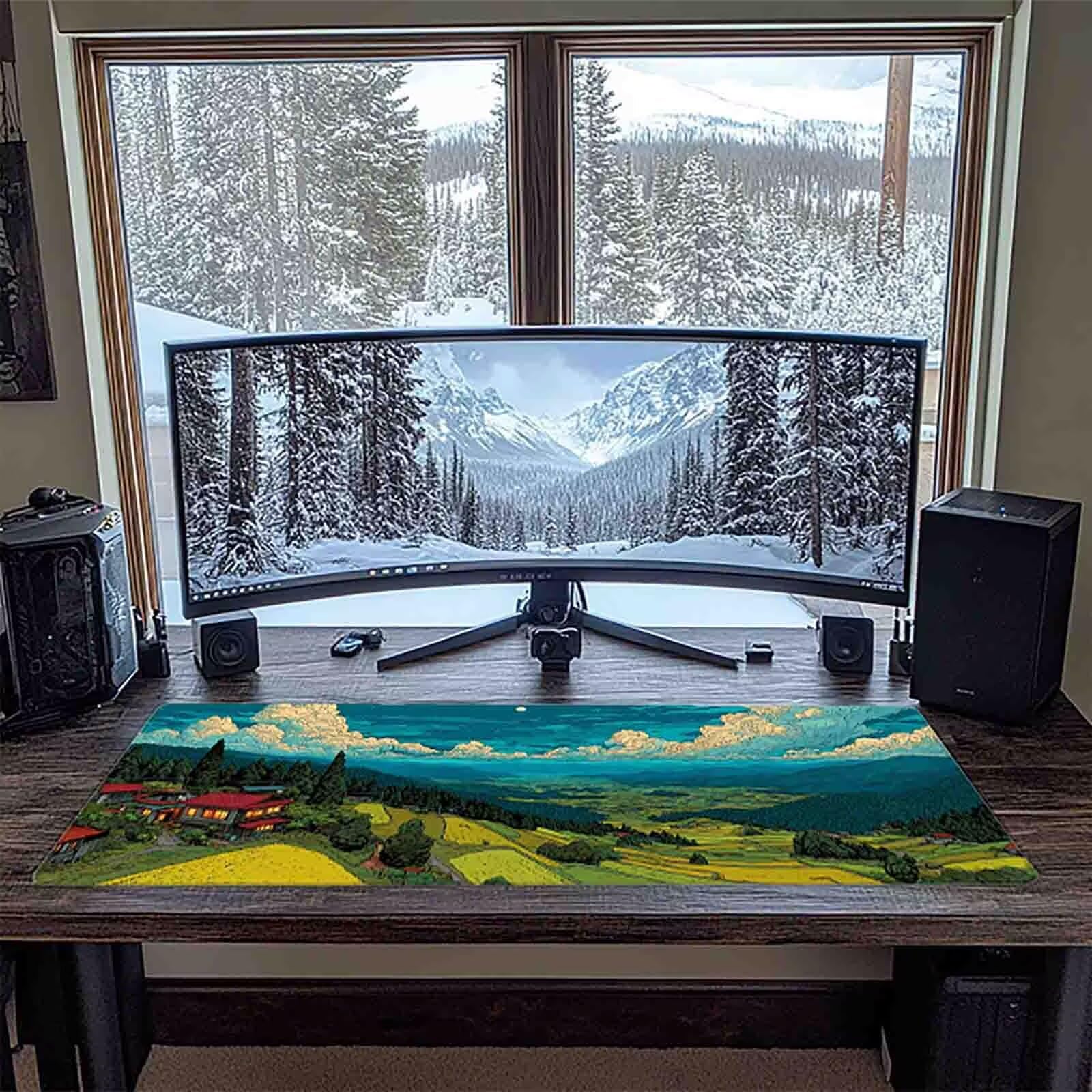 Blau Mauspad 90x40cm Schreibtischunterlage Landschaft Mauspad Gaming Leicht zu Reinigende, Rutschfest Tischunterlage Schreibtisch, Verbessert Präzision und Geschwindigkeit für Home Office Deko 7041-2z