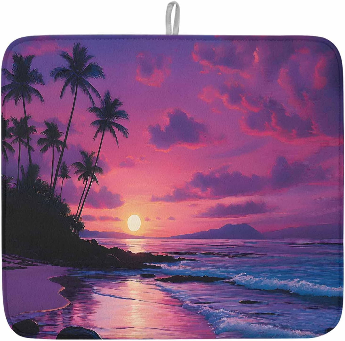 Dish Drying Mat Set of 2 Sea Sunrise Microfiber Absorbent Reusable Washable Dish Drying Rack Mat Purple Sky Coffee Mat for Coffee Maker Bar Kitchen Countertops 16x18inch