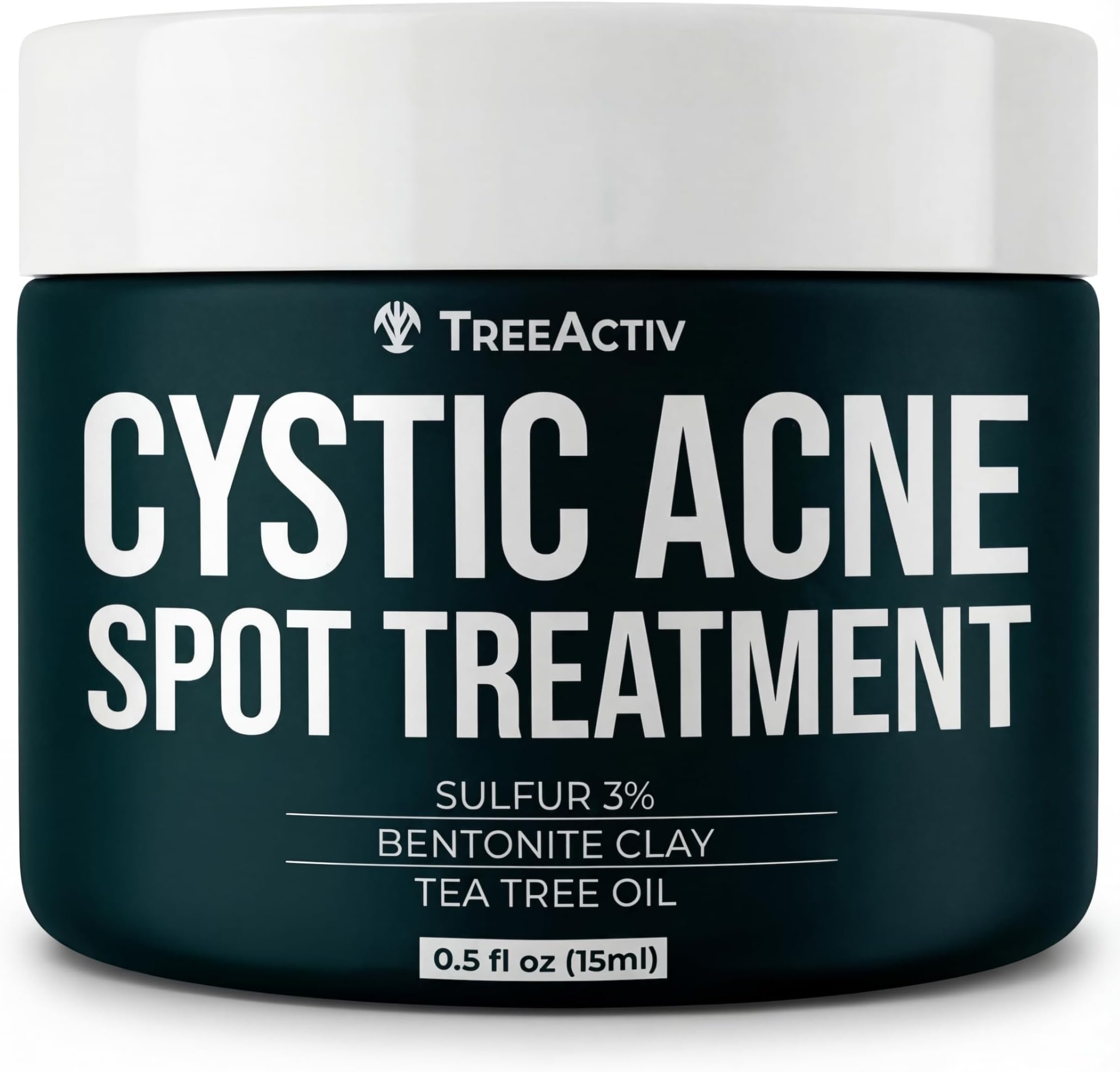 TreeActiv Cystic Acne Spot Treatment Paste with Sulfur, Bentonite Clay, and Tea Tree Oil, Deep Breakouts, 20-Minute or Overnight Application, Suitable for Face and Body, 0.5 oz