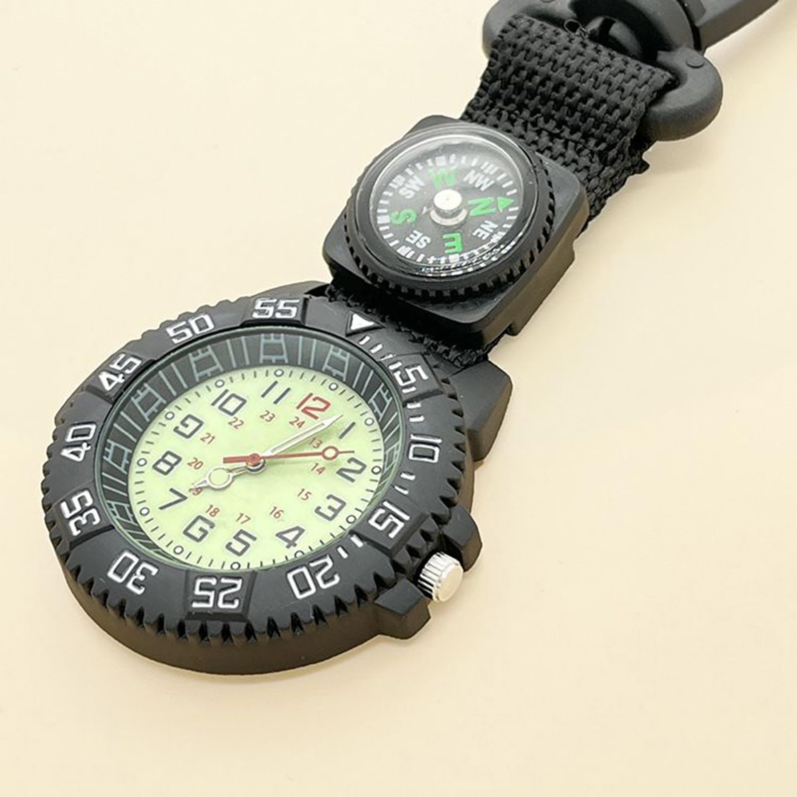 Montre à Glow Compass – Outil de Sport de Plein air, Horloge de Poche à Quartz étanche, Montre d'aventure avec Bracelet en Nylon | Idéal pour la randonnée, Le Camping, l'escalade, la natati
