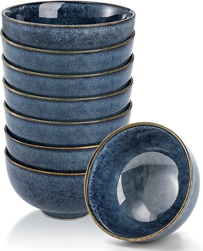 ZOOFOX Juego de 8 cuencos pequeños, cuencos de cerámica de 10 onzas para guarniciones, cuencos esmaltados reactivos para arroz, cereales, helado,