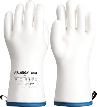 LANON Liquid Silicone Gloves, Heat Resistant Oven Gloves with Fingers, Food Grade, Waterproof, White, XXL