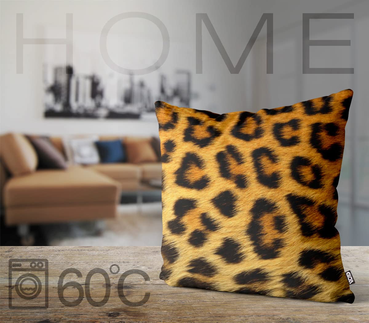 VOID futra leoparda poszewka na poduszkę na zewnątrz wewnątrz futro lepradowe, rozmiar poduszki: 80 x 80 cm