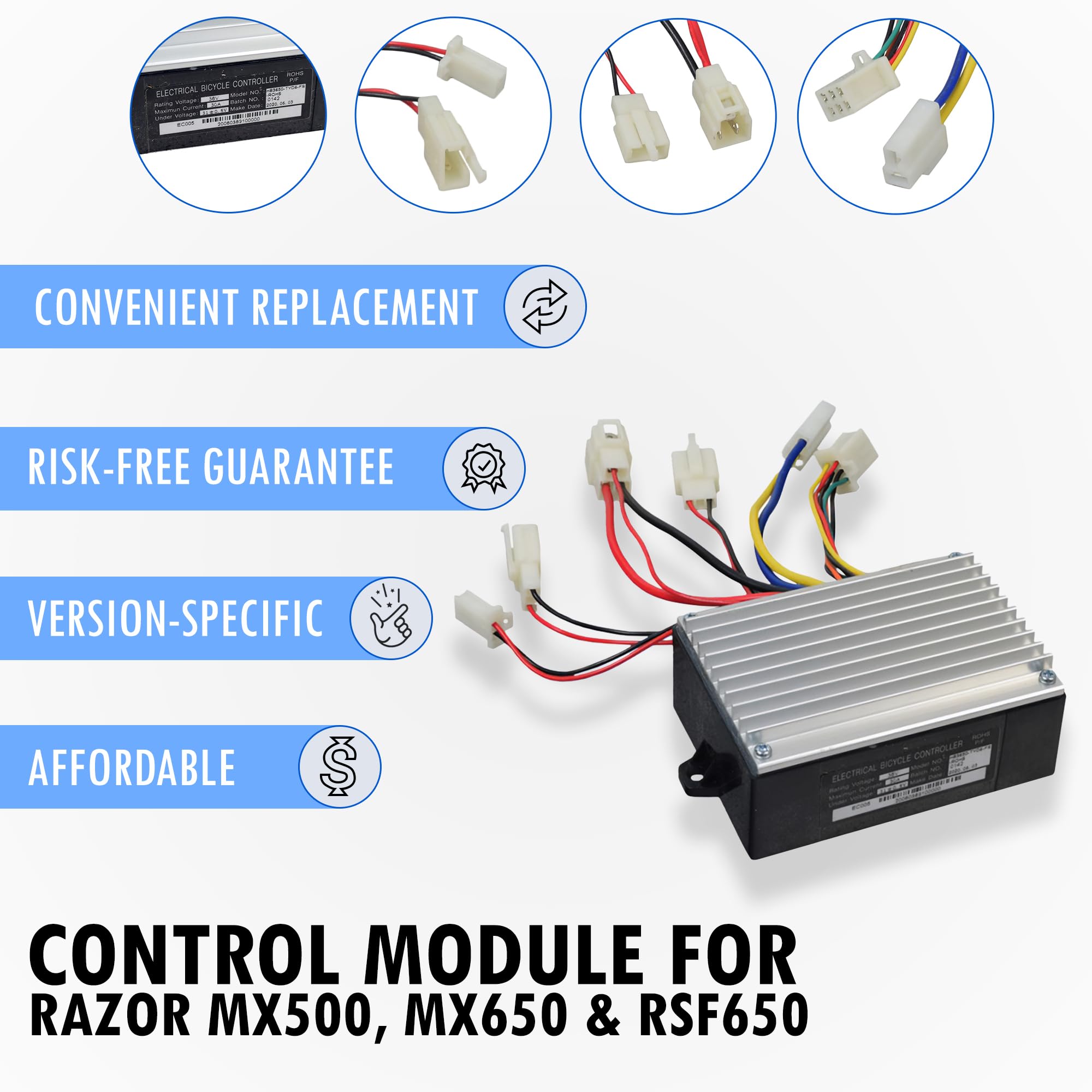 AlveyTech 36 Volt Control Module for Razor SX500 McGrath Dirt Rocket (V1+) - Replacement Speed Bicycle Controller with 6-Wire Throttle Connector for Electric Power Motor, Scooter Quad Mod Parts