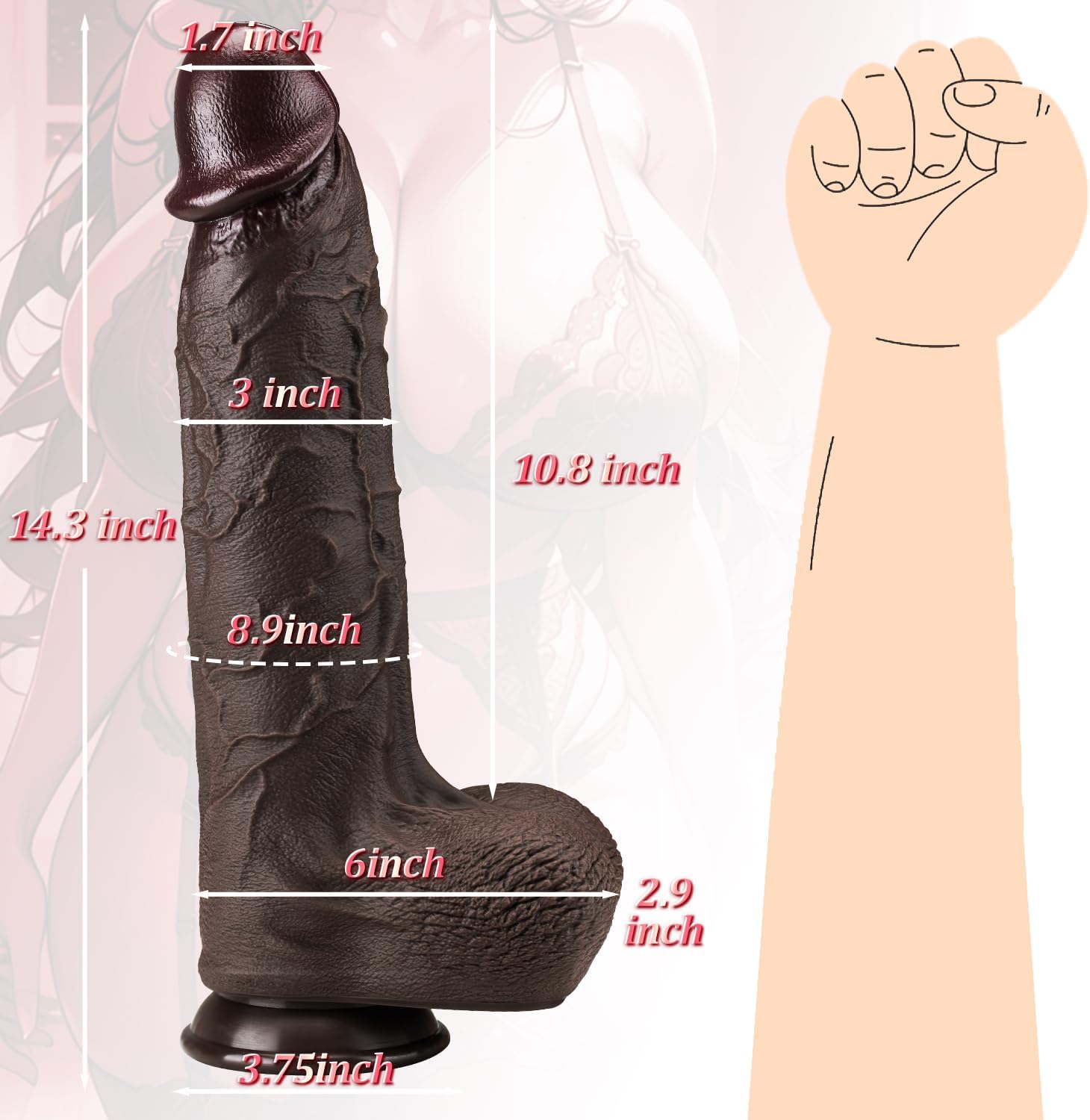 14.3 Inch Huge Dildo – 3'' Diameter XXXL Realistic Giant BBC Dildos, Fat G-Spot Large Penis Thick Big Dildo Adult Sex Toy for Men and Women Advanced Player
