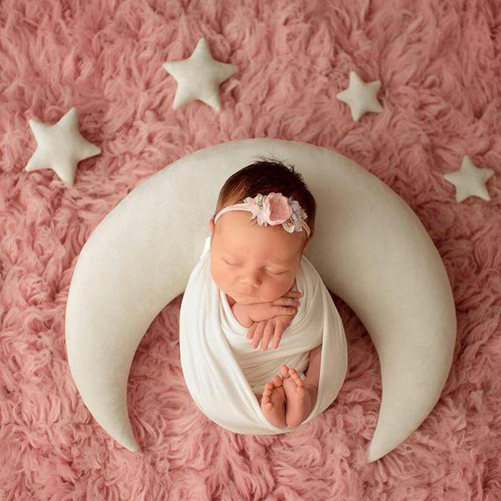 Puntelli fotografici neonati, mezzaluna posa cuscini e stelle, accessori per la fotografia del bambino decorazione cesto foto oggetti di scena bambino servizio fotografico accessori di scena