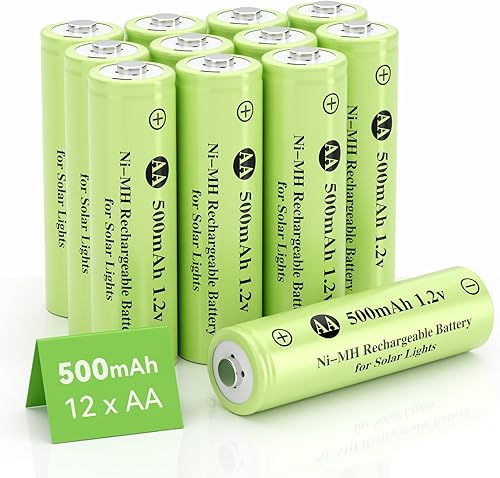 Ni-MH - Baterías recargables AA, paquete de 12 baterías dobles A de 1.2 V 500 mAh para luces solares al aire libre, cadena de luz, luz de camino,
