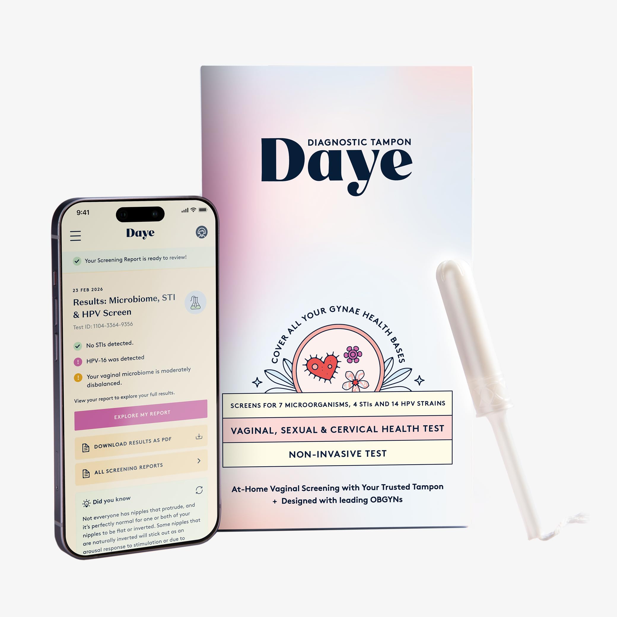 Daye At-Home Comprehensive Vaginal Health Test Kit (Microbiome, HPV & STI) | Full Panel Screening with Diagnostic Tampon | Clear, Actionable Insights