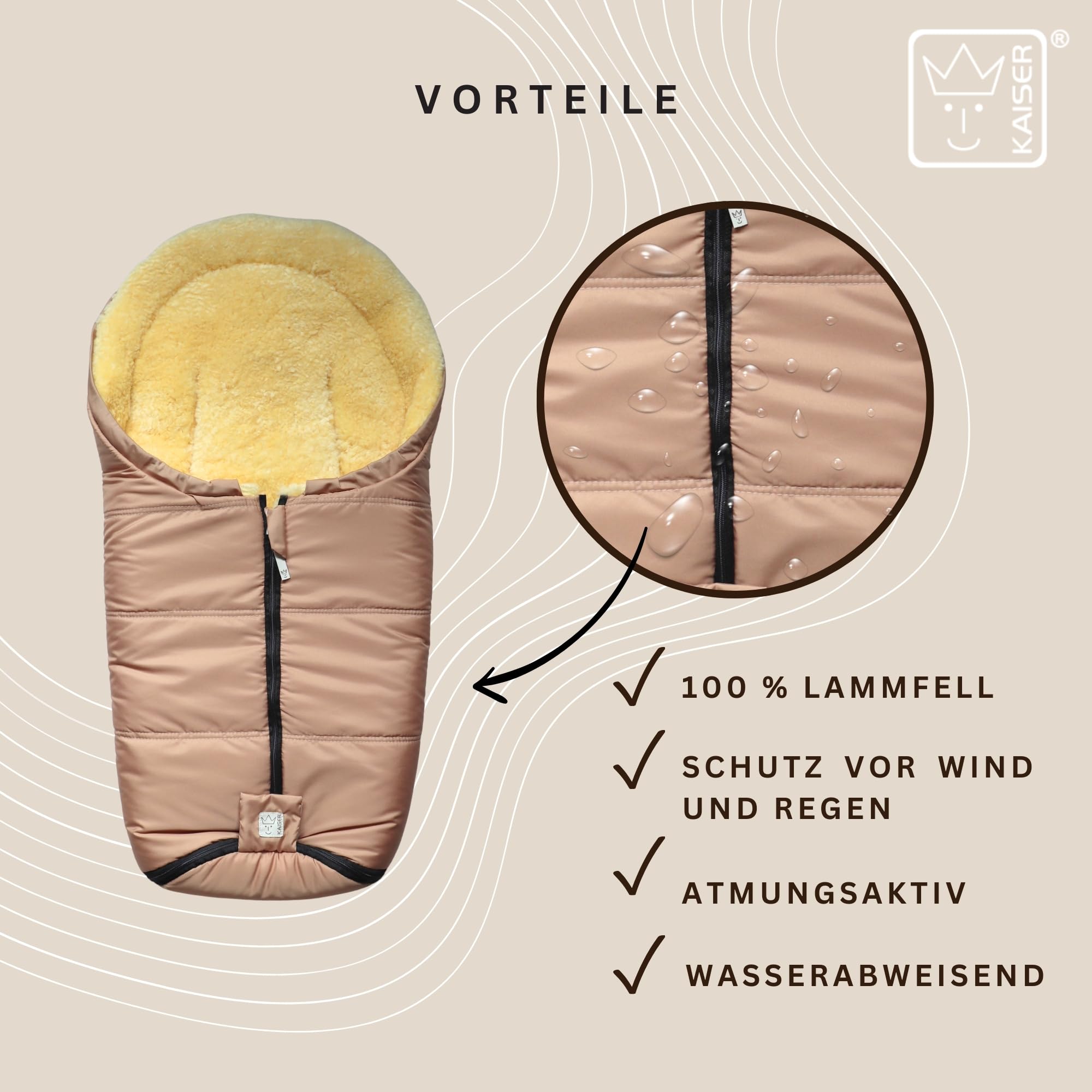 Naadja Lammfell Babyschalen Fußsack, 80 x 37 cm, Mumienform, für Babyschale und Babywanne (sand)
